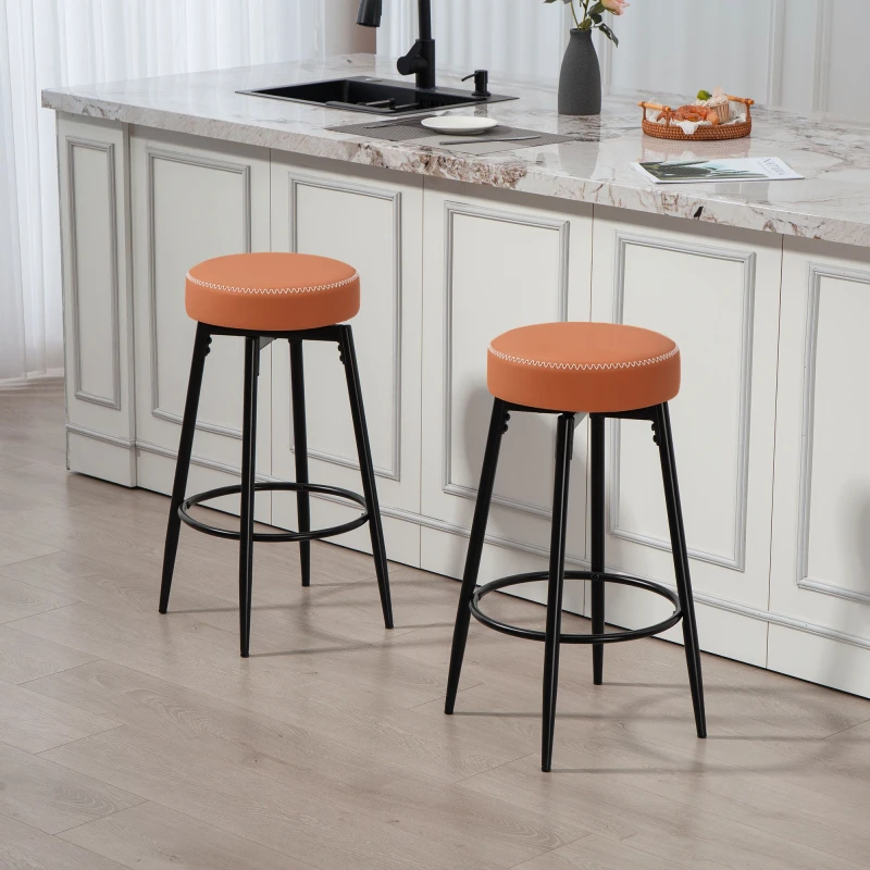 Image of HOMCOM 360? Swivel Bar Stools Set of 2, PU Leather Barstools with Footrest, Brown 83A-329V70BN