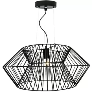 Image of Zumaline Verto Wire Frame Pendant Ceiling Light, Black, 1x E27