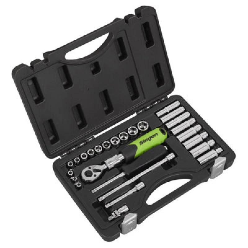 Image of Siegen 26 Piece 1/4" Drive Socket Set with Extendable Ratchet S01286 Drive: 1/4"