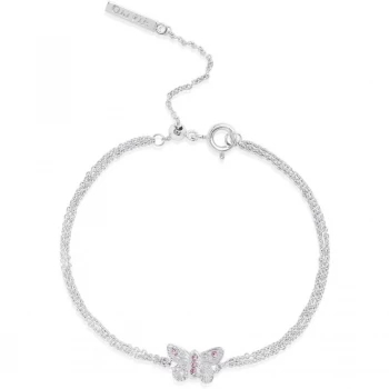Image of Bejewelled Butterfly Silver & Pink Crystal Bracelet