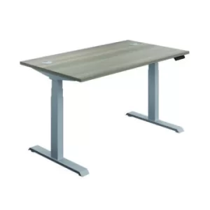 Image of Jemini Sit/Stand Desk with Cable Ports 1200x800x630-1290mm Grey Oak/Silver KF809708