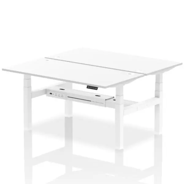 Image of Air Air Back-to-Back 1600 x 800mm Height Adjustable 2 Person Bench Desk White Top with Cable Ports White Frame HASCP2P16800WHTW