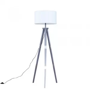 Image of Willow Grey Tripod Floor Lamp with XL White Reni Shade
