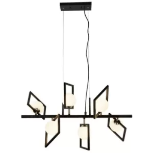 Image of Searchlight Rosewell 6 Light Pendant Matt Black And Opal