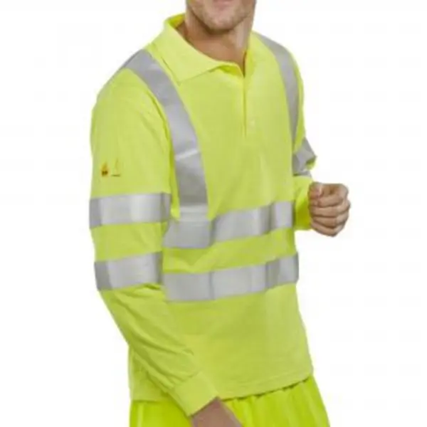 Image of Beeswift Fire Retardant Hi-Vis Anti Static Polo Long Sleeved Saturn BESWCFRHVPSLSASXXXL