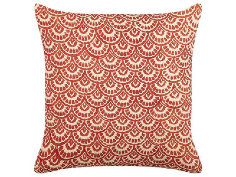 Image of Beliani Throw Cushion Rhus Cotton 45 X 45cm Red Geometric Pattern