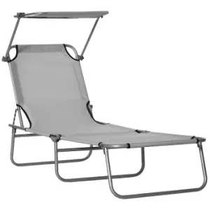 Image of Outsunny Folding Chair Sun Lounger With Sunshade Garden Recliner Hammock - Grey