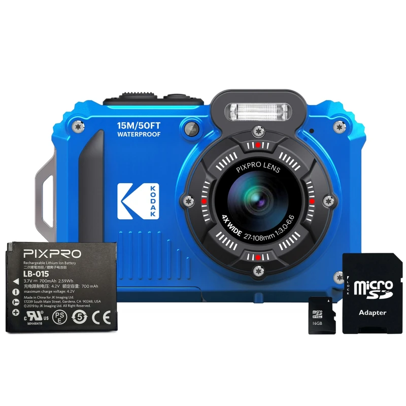 Image of Kodak Kodak PIXPRO WPZ2 16MP 4x Zoom Tough Compact Camera - Blue (Camera + 16GB SD Card + Battery) WPZ2BL6