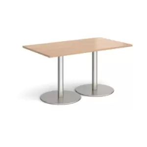 Image of Monza rectangular dining table with flat round brushed steel bases 1400mm x 800mm - beech
