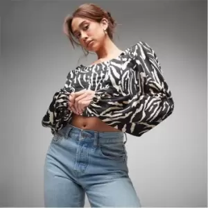 Image of Missguided Animal Print Puff Sleeve Corset Top - Black