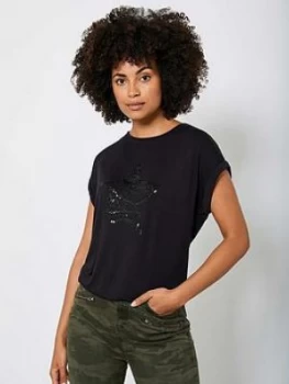Image of Mint Velvet Animal Sequin Star T-Shirt - Black