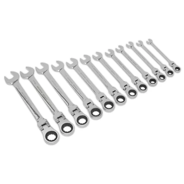Image of Genuine SEALEY S0635 Flexible Head Ratchet Combination Spanner Set 12pc Metric