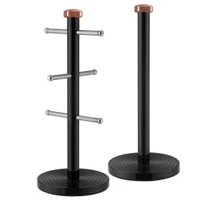 Image of Tower Linear Kitchen Roll Pole and Mug Tree - Rose Gold/Black