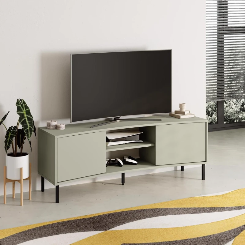 Image of FWStyle FWStyle 2 Door Ash Green Curved TV Unit Stand Green One Size Unisex 8683628019498