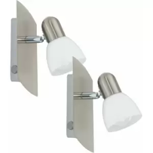 Image of 2 pack Wall Spot Light Colour Satin Nickel Shade White Satin Glass E14 1x25W