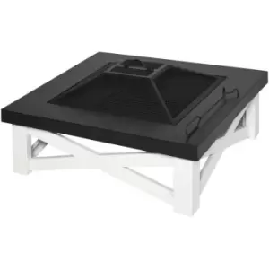 Image of Outsunny - 86cm Square Garden Fire Pit Square Table w/ Poker Mesh Cover Log Grate