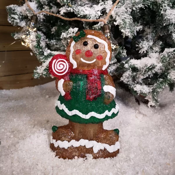 Image of 36cm LED Lit Acrylic Gingerbread Person Christmas Decoration with Green Dress