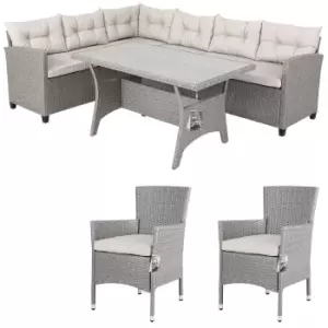 Image of Polyrattan Corner Sofa Dining Set Grey/Beige 2 Chairs