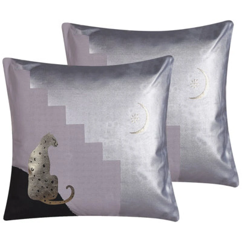 Image of Beliani Set Of 2 Decorative Cushions Digitalis Cotton 45 X 45cm Grey Abstract Pattern