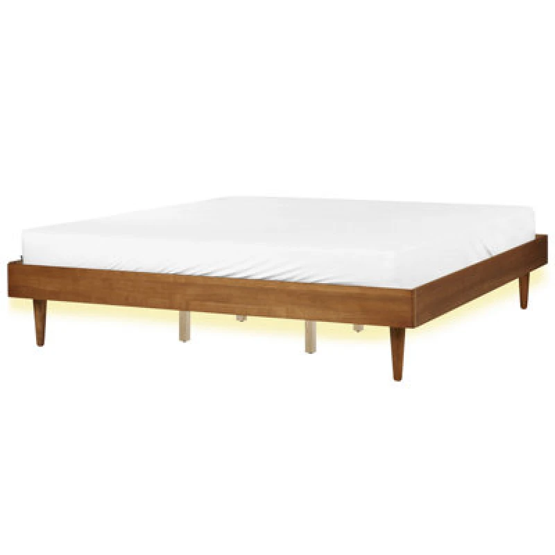 Image of Beliani Bed With LED Toucy 180 X 200 Cm (Eu Super King) Brown Ash Wood