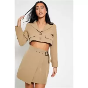 Image of I Saw It First Stone Co-Ord Belted Mini Wrap Skirt - Brown