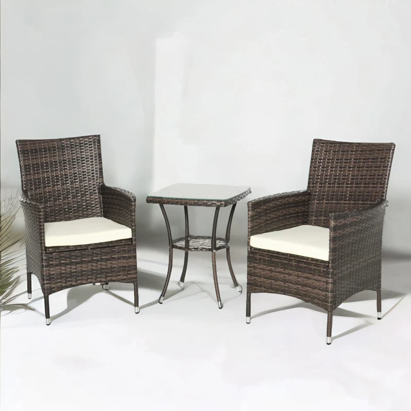 Image of Rafaelo Mobilia Set of 3 Rattan Garden Conversation Furniture Set in Brown Brown Unisex