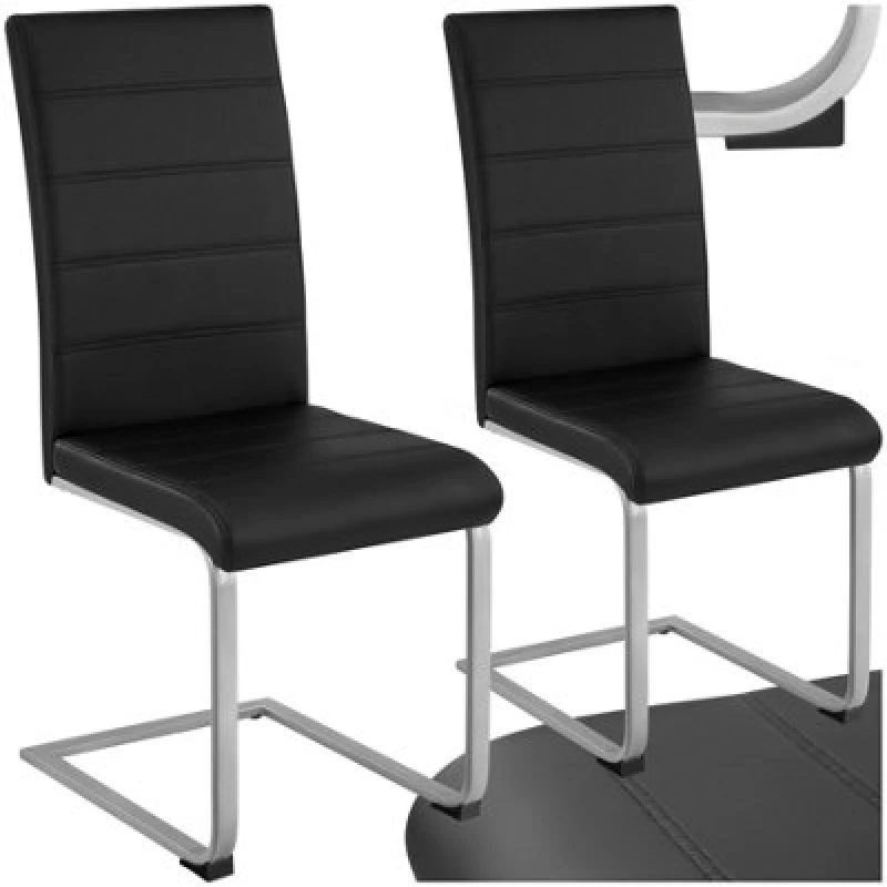 Image of Tectake Set Of 2 Dining Chairs - Cantilevered, High Backrest, Flat Steel Frame - Black