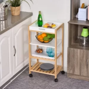 Image of HOMCOM 4-Tier Moving Trolley MDF Wood Blend w/ Tray Shelves 4 Wheels Home Office Cart Storage Island Unit White Brown