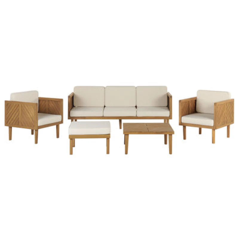 Image of Beliani Garden Lounge Set With Table And Ottoman 5 Seater Baratti Acacia Wood Brown