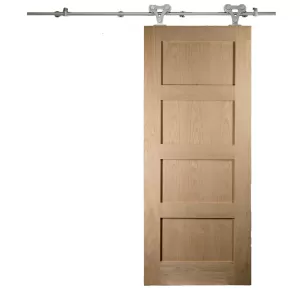 Image of JELD-WEN Shaker 4 Panel Unfinished White Oak Internal Sliding Barn Door - Elegant Track