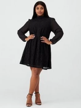 Image of Oasis Curve Chiffon Sleeve Lace Dress - Black