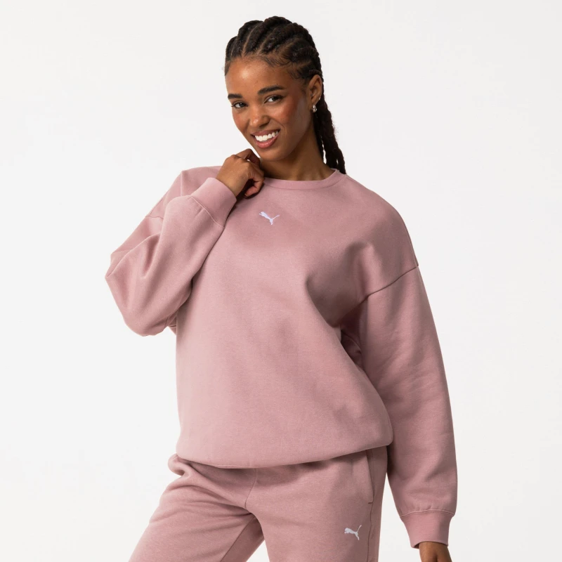 Image of Puma Ess Oversized Crew Fl Sweatshirt Womens - Pink Pink 8