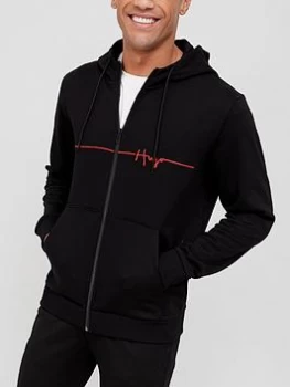 Image of Hugo Boss Dampari Script Logo Zip Through Hoodie Black Size M Men