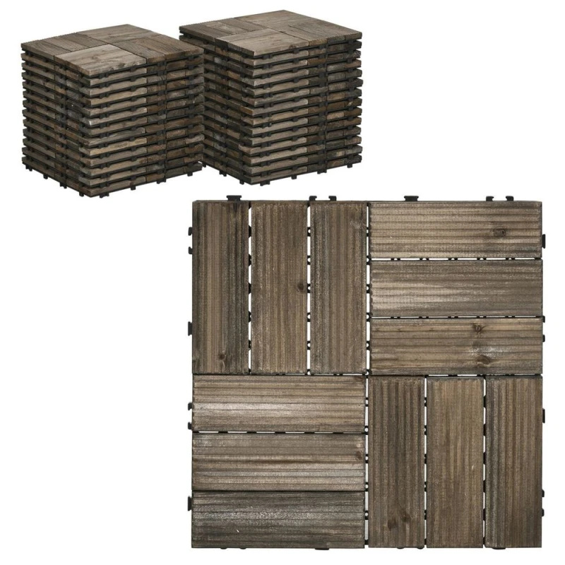 Image of Outsunny Premium 27 Piece Interlocking Decking Tiles 30x30cm Grey, Outdoor Flooring for Patios, Pools, Saunas