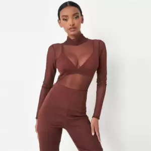 Image of Missguided High Neck Bodysuit - Brown