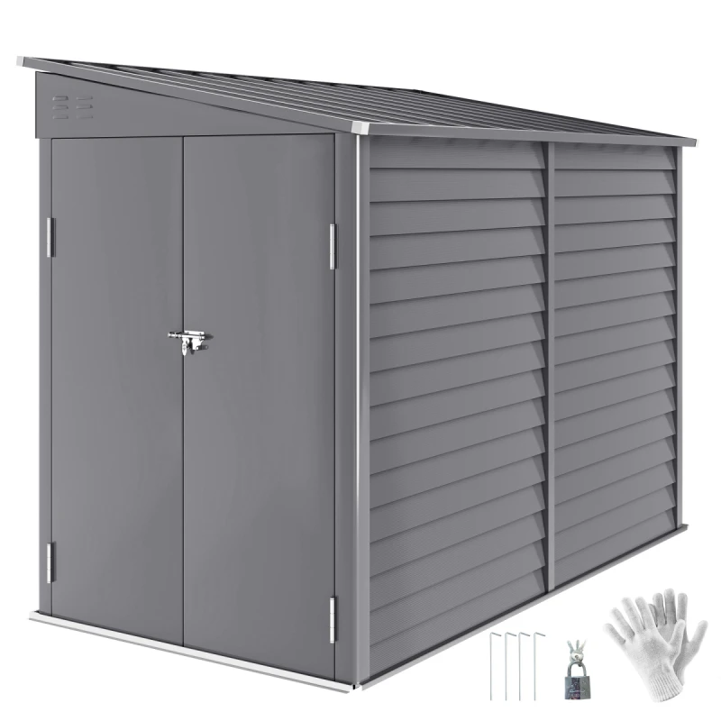 Image of Outsunny 5 x 9ft Galvanised Metal Garden Shed with Foundation Kit, Grey 845-841V01GY