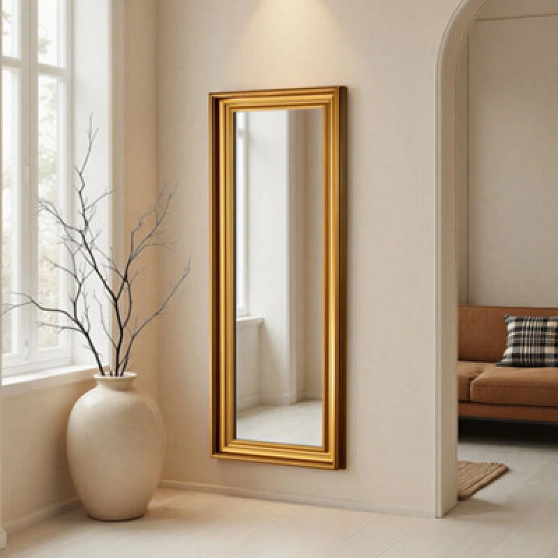 Image of Yearn Beaded Classic Tall Gold Framed Bevelled Wall Mirror