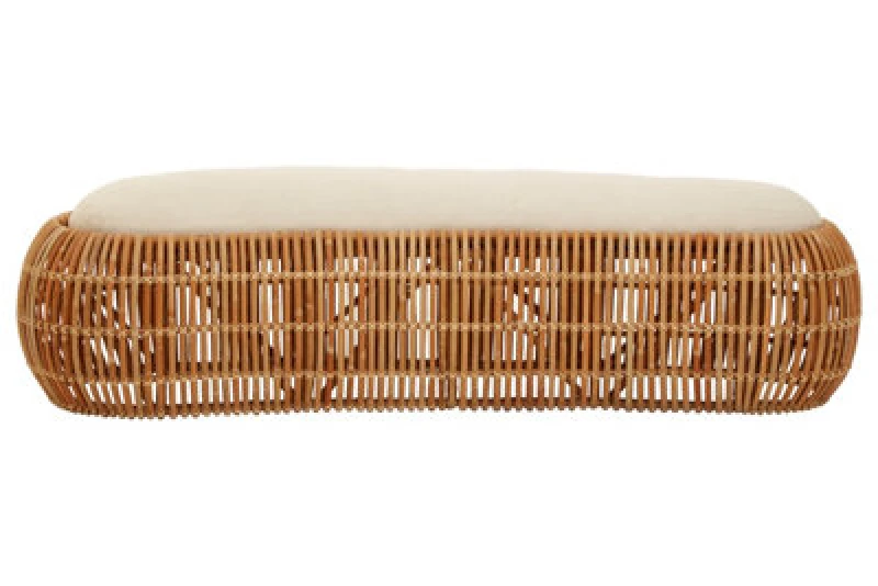 Image of Premier Housewares Interiors By Premier Wide Rattan Bean Bench, Rattan Bean Stool For Home, Outdoor, Lounge, Living Room, Unique Curved Rattan Stool