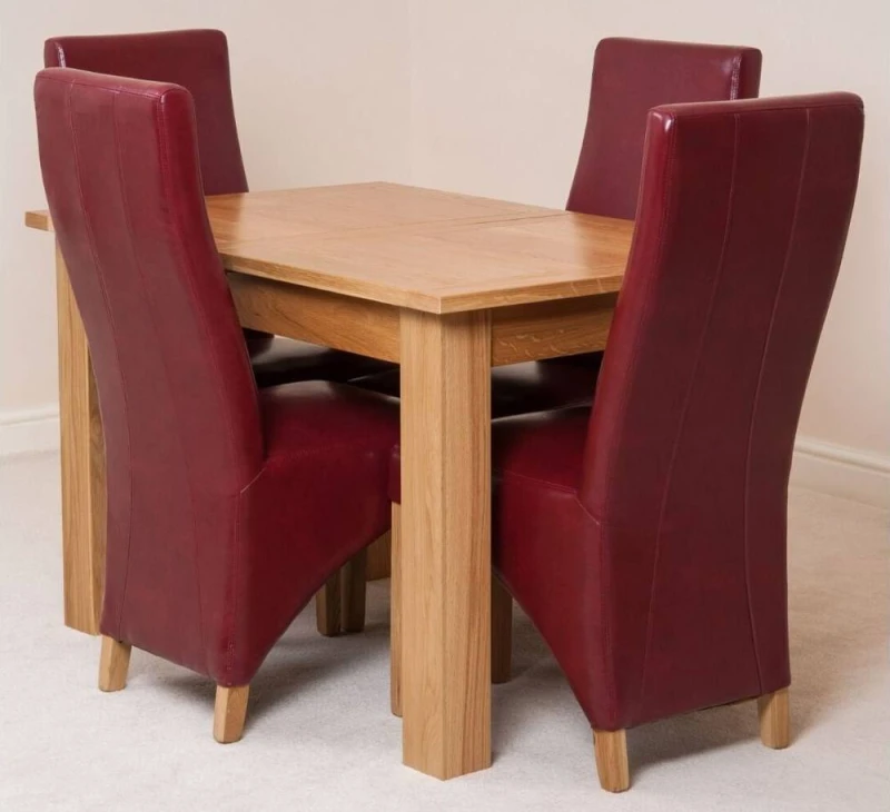 Image of Thats Furniture Hampton 120-160cm Oak Extending Dining Table & 4 Lola Leather Chairs in Red Red Unisex