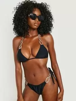Image of Boohoo Diamante Trim Tie Side Bikini Brief - Black, Size 6, Women
