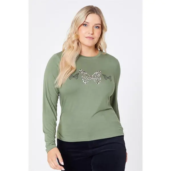 Image of Be You You Long Sleeve Butterfly T-Shirt - Green 10