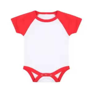 Image of Larkwood Baby Boys/Girls Essential Short Sleeve Baseball Bodysuit (0-3 Months) (White/Red)