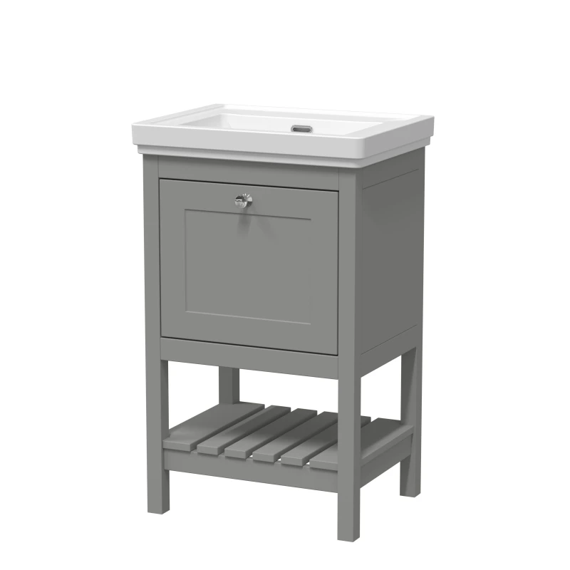 Image of Balterley Floor Standing 1 Drawer Vanity 0 Tap Hole Fireclay Basin Grey 500mm Grey