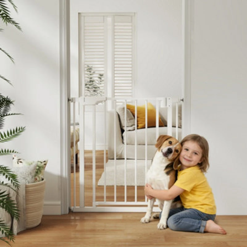 Image of Pawhut Pet Safety Gate, 76-82Cm Wide Baby Stair Gate With Auto-Close