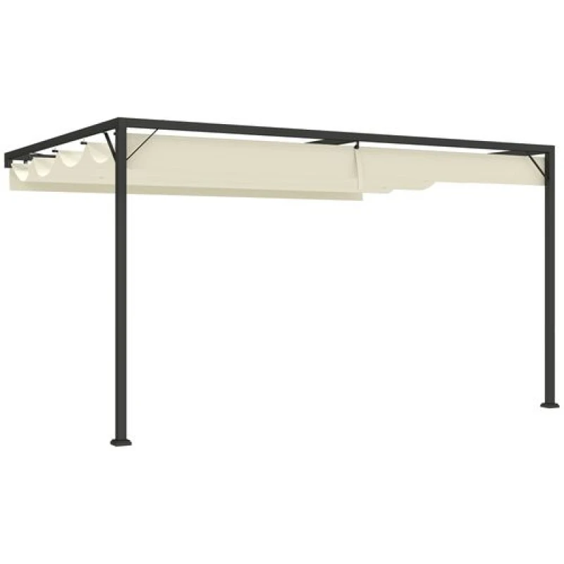 Image of Outsunny 4 x 3(m) Outdoor Pergola Retractable Canopy Wall Mounted, Cream Off White