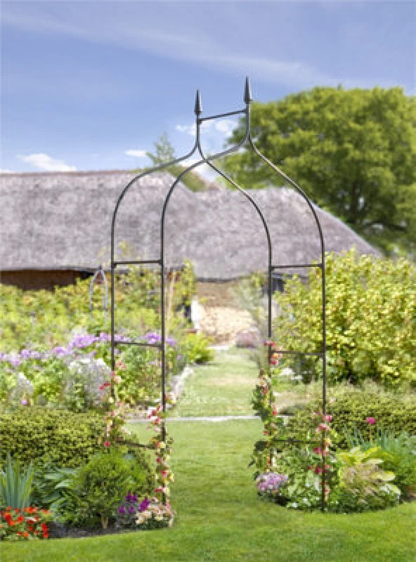 Image of SMART GARDEN Smart Garden - Minster Gothic Metal Black Garden Arch Pergola Grey Plant Support 4050005