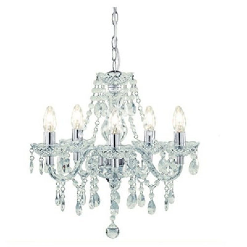 Image of K Living Kliving Tuscany 5 Light Ceiling Light Acrylic Droplets Chandelier Clear