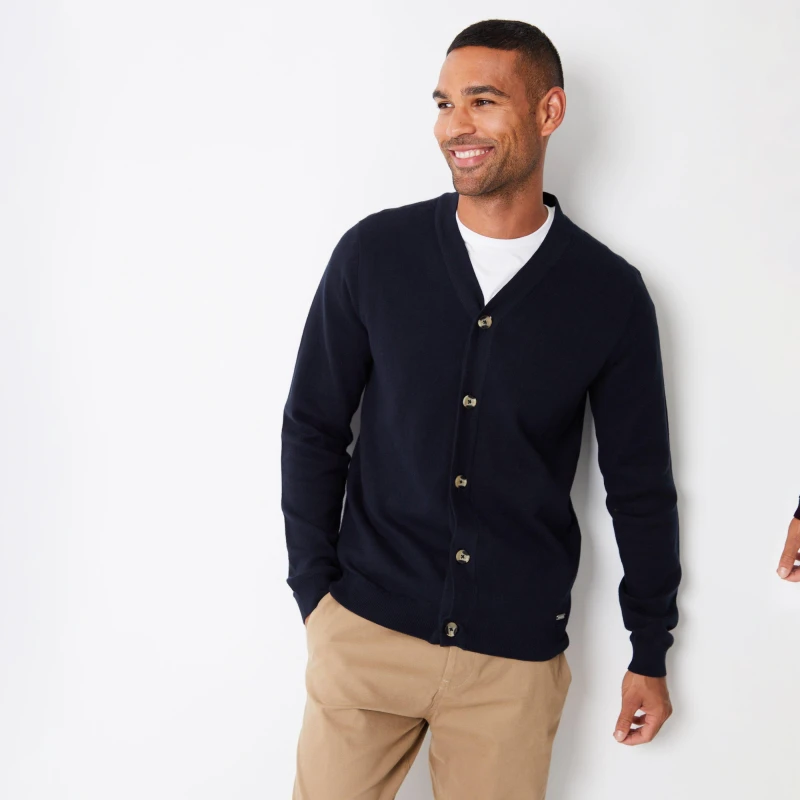 Image of Threadbare Threadbare Men 'Overton' Cotton Blend Knitted Cardigan in Navy Size: Small Navy S Male 7625914434685