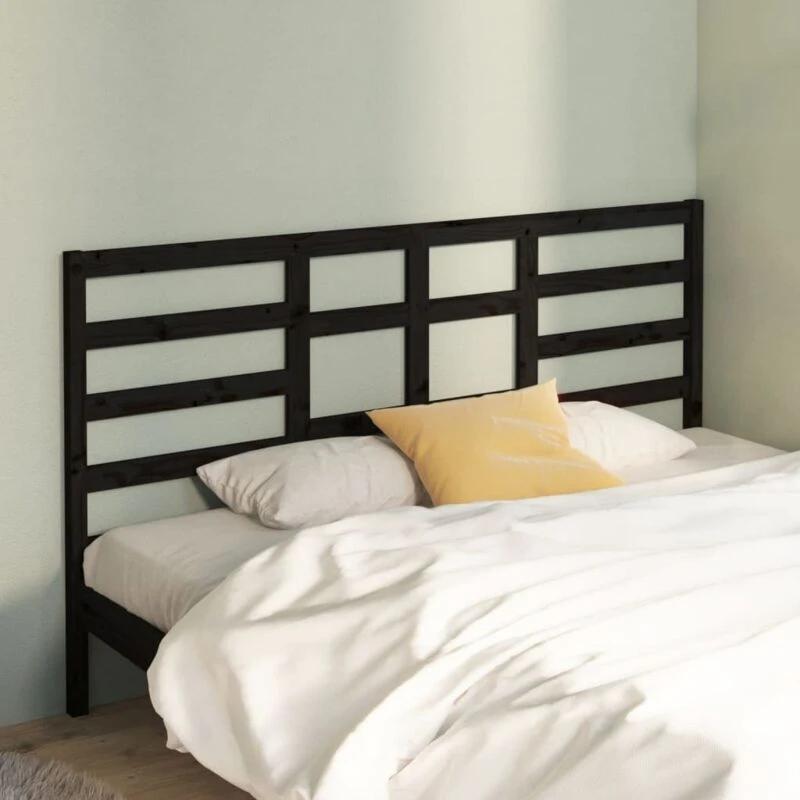 Image of Vidaxl Bed Headboard Black 206X4X104cm Solid Wood Pine, Black 818164