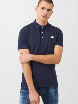 Image of Replay Under Collar Branded Polo Shirt - Navy Size M Men